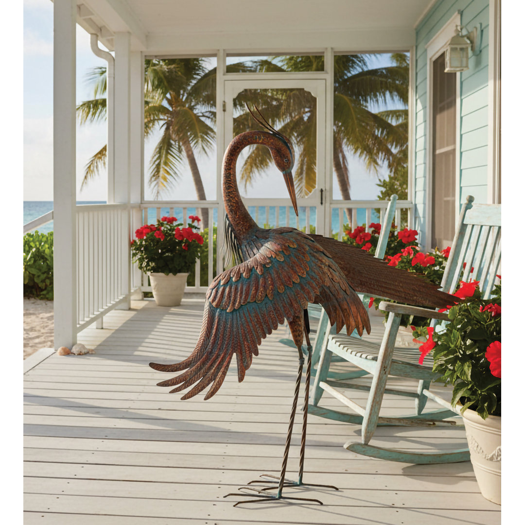 Manske Heron Preening Garden Statue